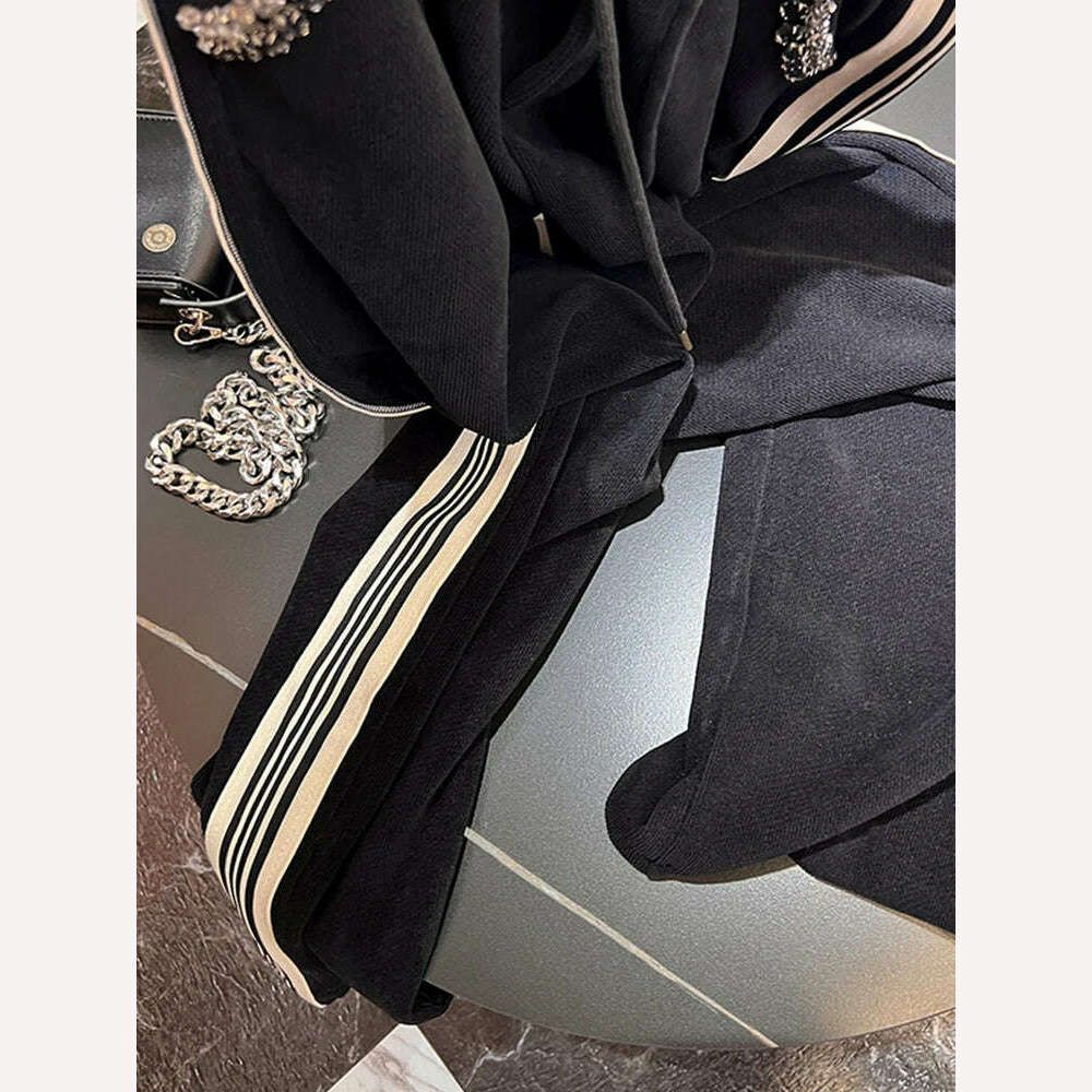 Thickened Black Straight Casual Pants for Women 2023 New Autumn Winter Trousers High Waist Loose Slimming Wide Leg Sweatpants - KIMLUD