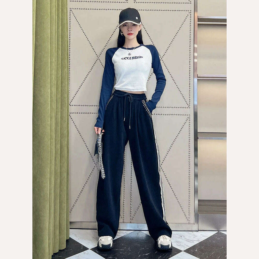 Thickened Black Straight Casual Pants for Women 2023 New Autumn Winter Trousers High Waist Loose Slimming Wide Leg Sweatpants - KIMLUD