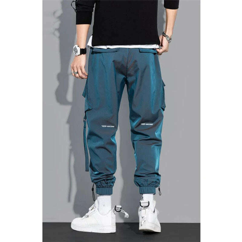 KIMLUD, Thin Streetwear Casual Pants Men Ribbons Harem Jogging Pants Male Slim Fit Spring Cargo Pants Multi-Pockets Women Trouser K12, KIMLUD Womens Clothes