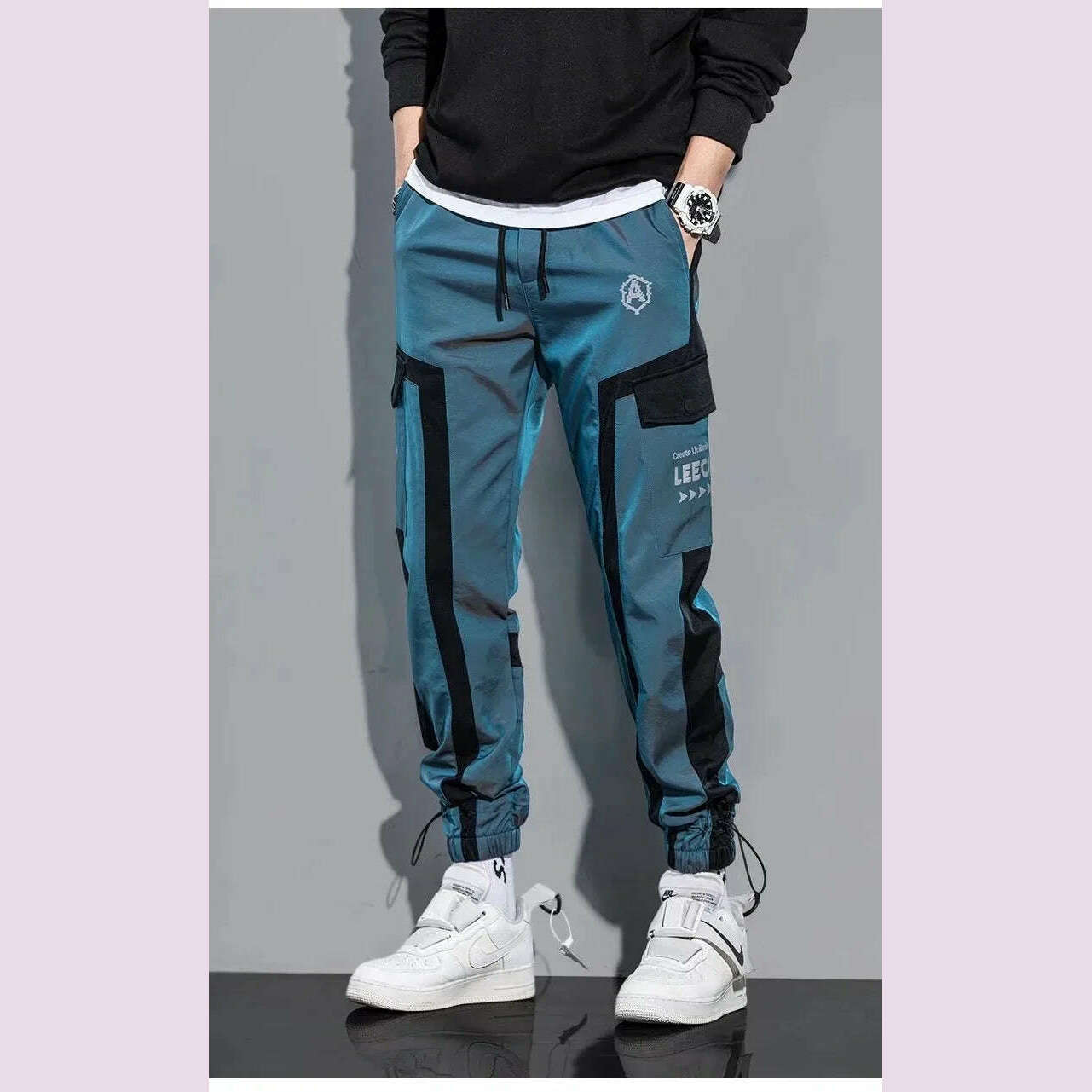 KIMLUD, Thin Streetwear Casual Pants Men Ribbons Harem Jogging Pants Male Slim Fit Spring Cargo Pants Multi-Pockets Women Trouser K12, KIMLUD Womens Clothes