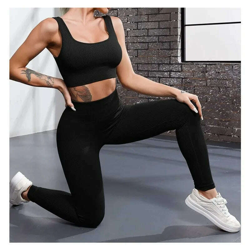 KIMLUD, Thread Solid Leggings Women Seamless Knit Yoga Pants High Waist Hip Liftting Tights Fashion Slim Workout Running Sports Leggings, KIMLUD Womens Clothes