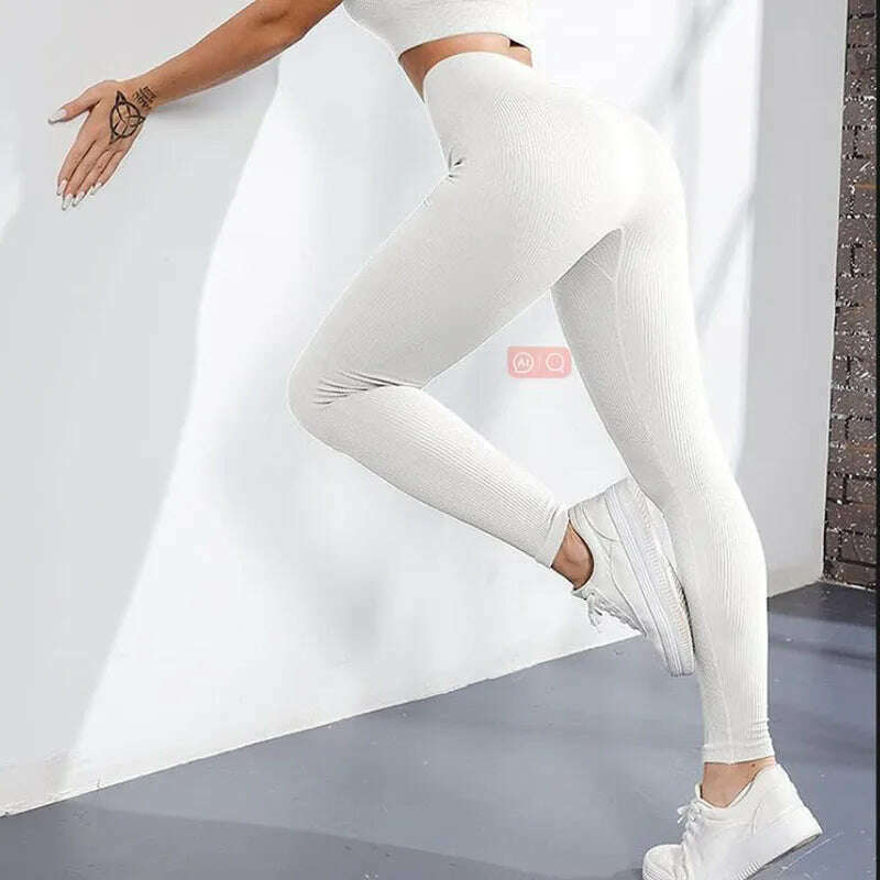 KIMLUD, Thread Solid Leggings Women Seamless Knit Yoga Pants High Waist Hip Liftting Tights Fashion Slim Workout Running Sports Leggings, KIMLUD Womens Clothes