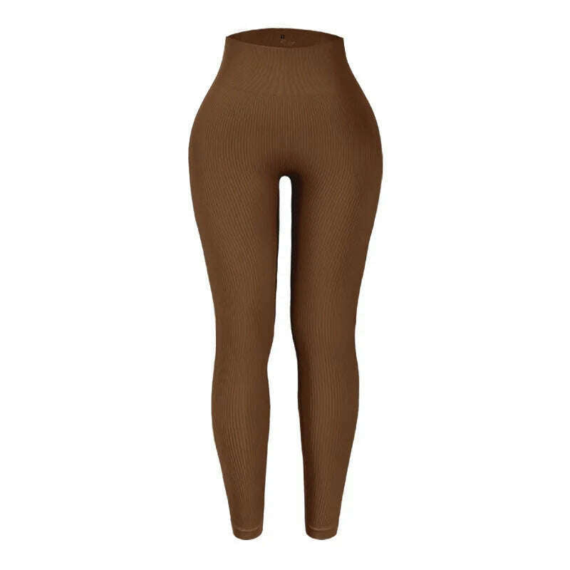 KIMLUD, Thread Solid Leggings Women Seamless Knit Yoga Pants High Waist Hip Liftting Tights Fashion Slim Workout Running Sports Leggings, coffee / S, KIMLUD APPAREL - Womens Clothes