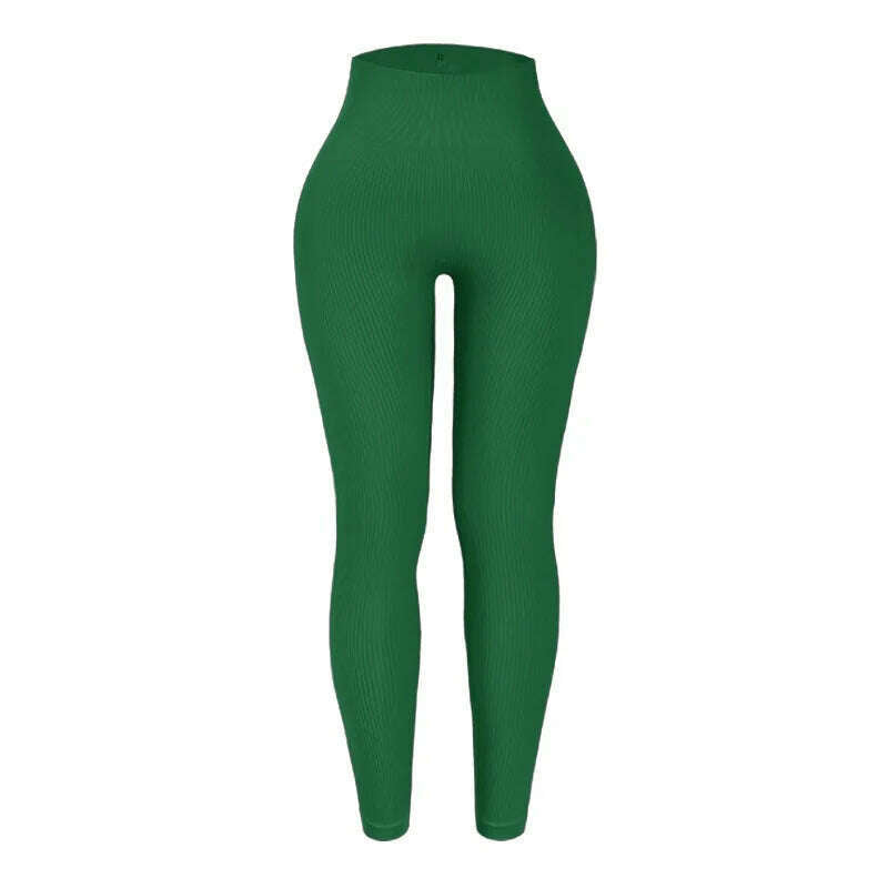 KIMLUD, Thread Solid Leggings Women Seamless Knit Yoga Pants High Waist Hip Liftting Tights Fashion Slim Workout Running Sports Leggings, green / M, KIMLUD APPAREL - Womens Clothes