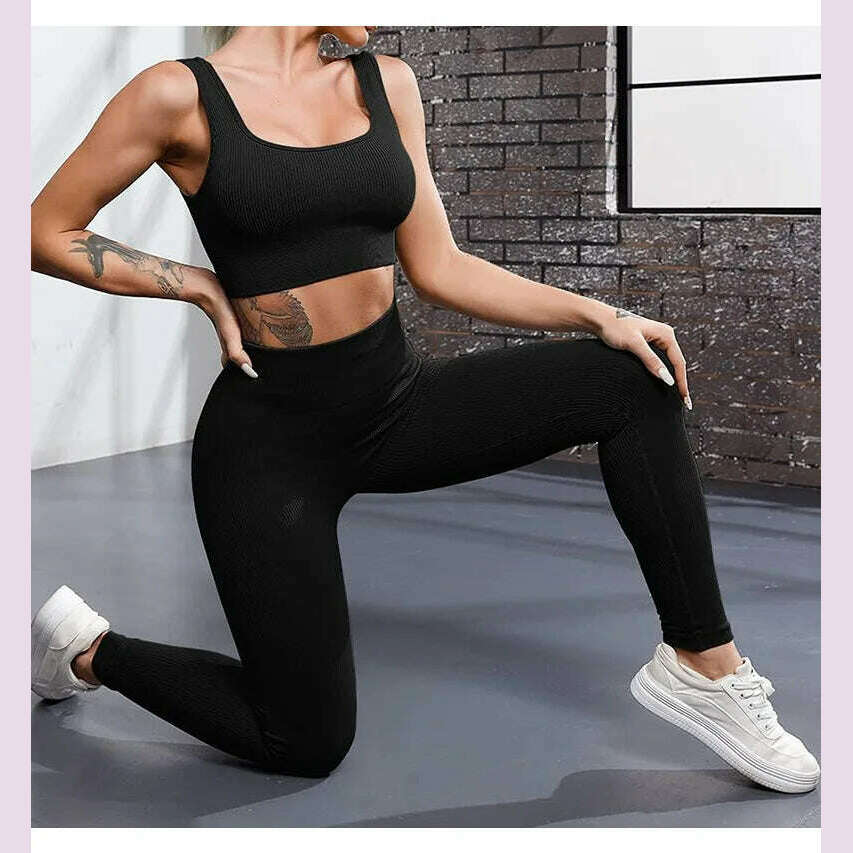 KIMLUD, Thread Solid Leggings Women Seamless Knit Yoga Pants High Waist Hip Liftting Tights Fashion Slim Workout Running Sports Leggings, KIMLUD Womens Clothes