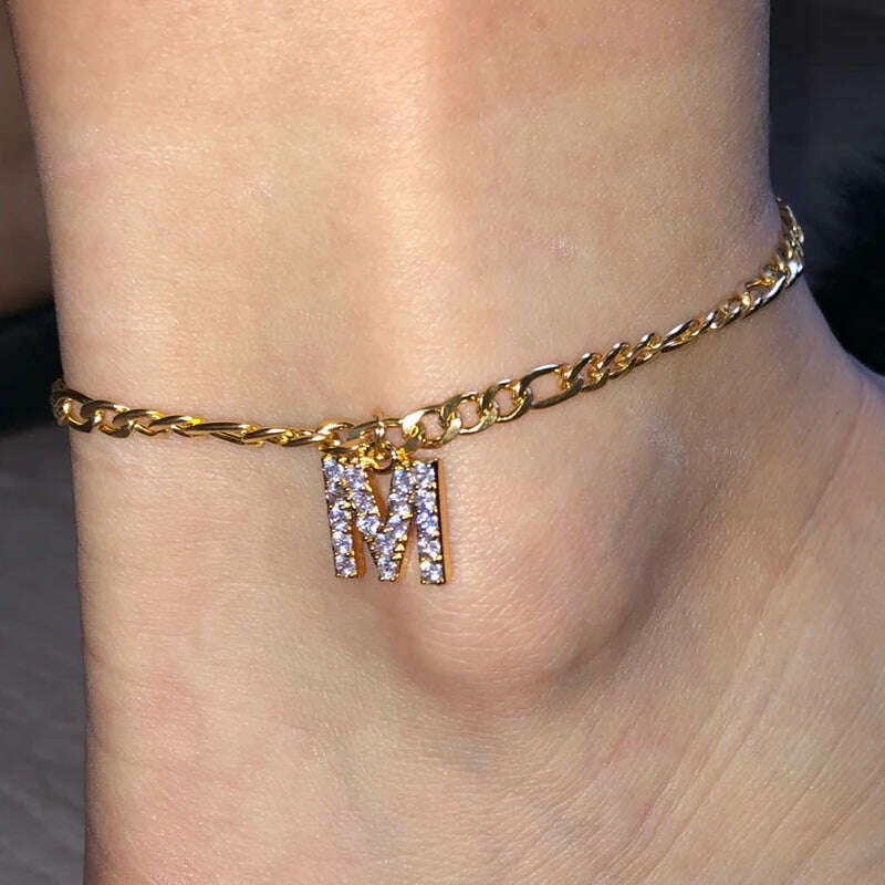 Tiny A-Z Initial Letter Anklets For Women Stainless Steel Gold Color Alphabet Cuban Link Anklet Bracelet Boho Jewelry Gift Bijou - KIMLUD