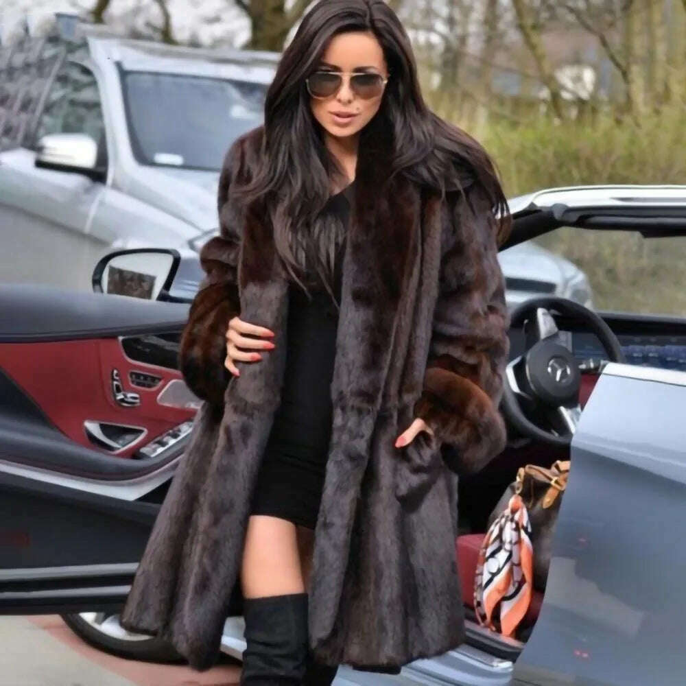 KIMLUD, TOPFUR New Real Mink Fur Coat For Women X-Long 100 Cm Length Brown Fur Coat High Street Ladies Genuine Leather Fur Jackets, KIMLUD Womens Clothes