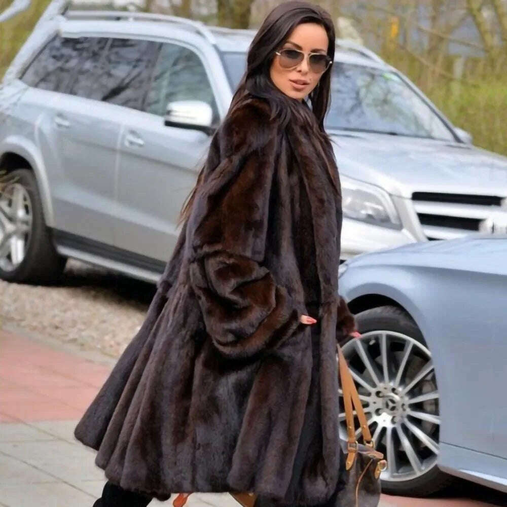 KIMLUD, TOPFUR New Real Mink Fur Coat For Women X-Long 100 Cm Length Brown Fur Coat High Street Ladies Genuine Leather Fur Jackets, KIMLUD Womens Clothes