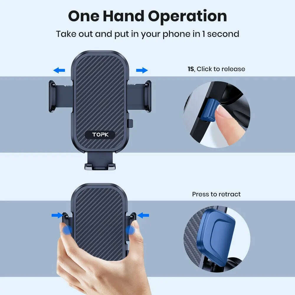 TOPK Car Phone Holder Mount Air Vent Cell Phone Holder for Car Hands Free Easy Clamp Cradle in Vehicle Fit All 4" to 7" Phone - KIMLUD