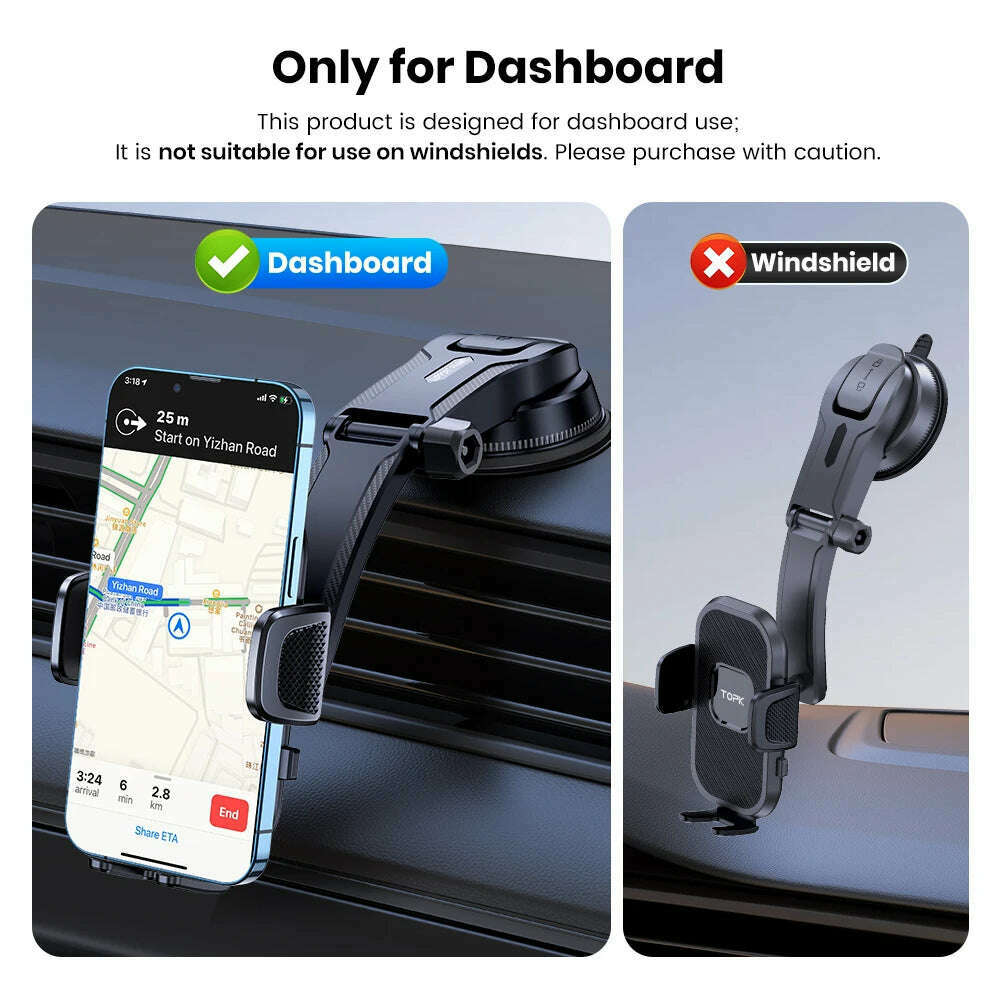 TOPK Phone Holder for Cars 2-IN-1, Car Phone Holder Mount for Dashboard & Air Vent Compatible with iPhone Samsung Android - KIMLUD