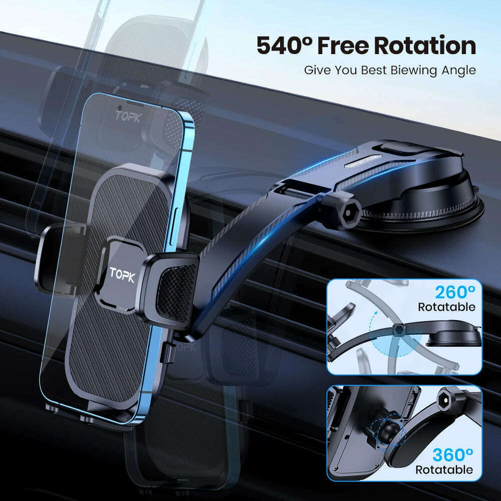 TOPK Phone Holder for Cars 2-IN-1, Car Phone Holder Mount for Dashboard & Air Vent Compatible with iPhone Samsung Android - KIMLUD