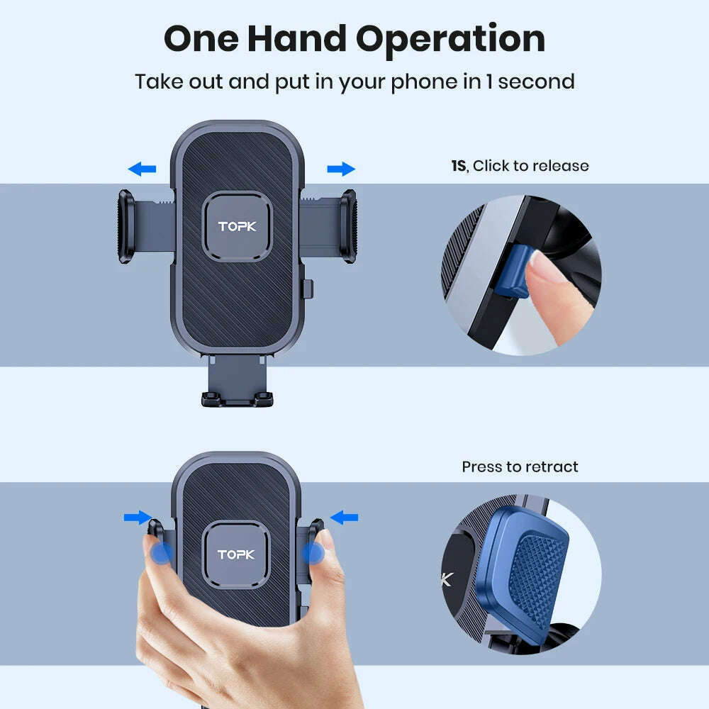 TOPK Phone Holder for Cars 2-IN-1, Car Phone Holder Mount for Dashboard & Air Vent Compatible with iPhone Samsung Android - KIMLUD