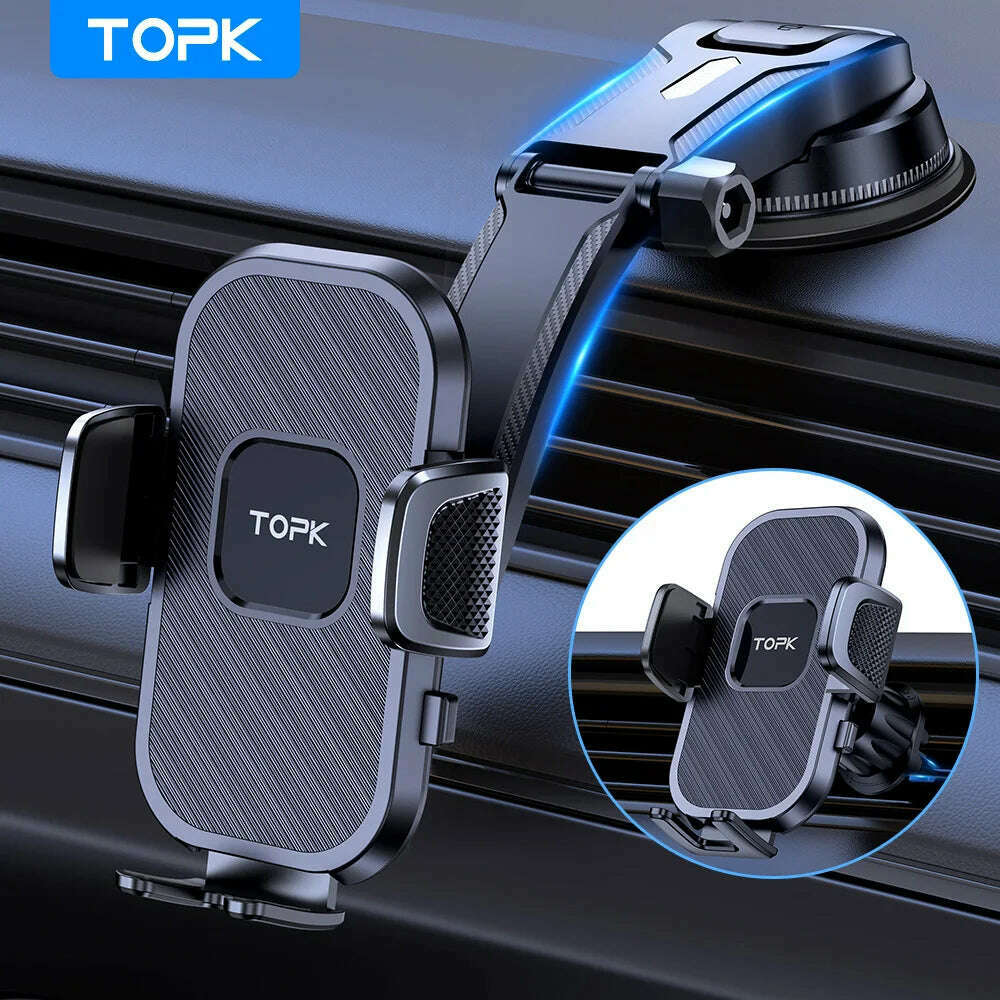 TOPK Phone Holder for Cars 2-IN-1, Car Phone Holder Mount for Dashboard & Air Vent Compatible with iPhone Samsung Android - KIMLUD