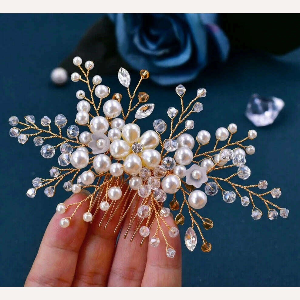 KIMLUD, TOPQUEEN HP135 Wedding Hair Comb Bridal Hair Ornaments Crystal Pearl Beaded Hair Clip Hair Accessories Handmade Women Tiara, China / HP136, KIMLUD APPAREL - Womens Clothes