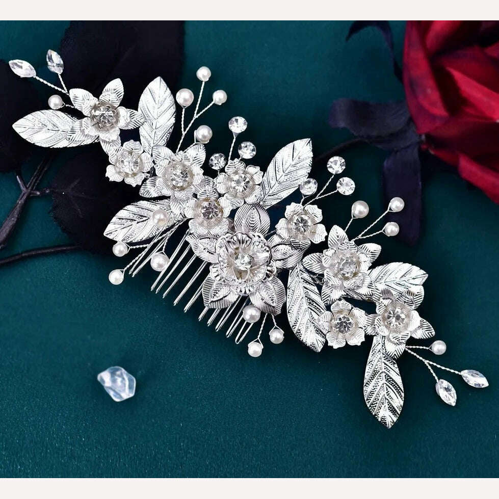 KIMLUD, TOPQUEEN HP135 Wedding Hair Comb Bridal Hair Ornaments Crystal Pearl Beaded Hair Clip Hair Accessories Handmade Women Tiara, China / HP520, KIMLUD APPAREL - Womens Clothes