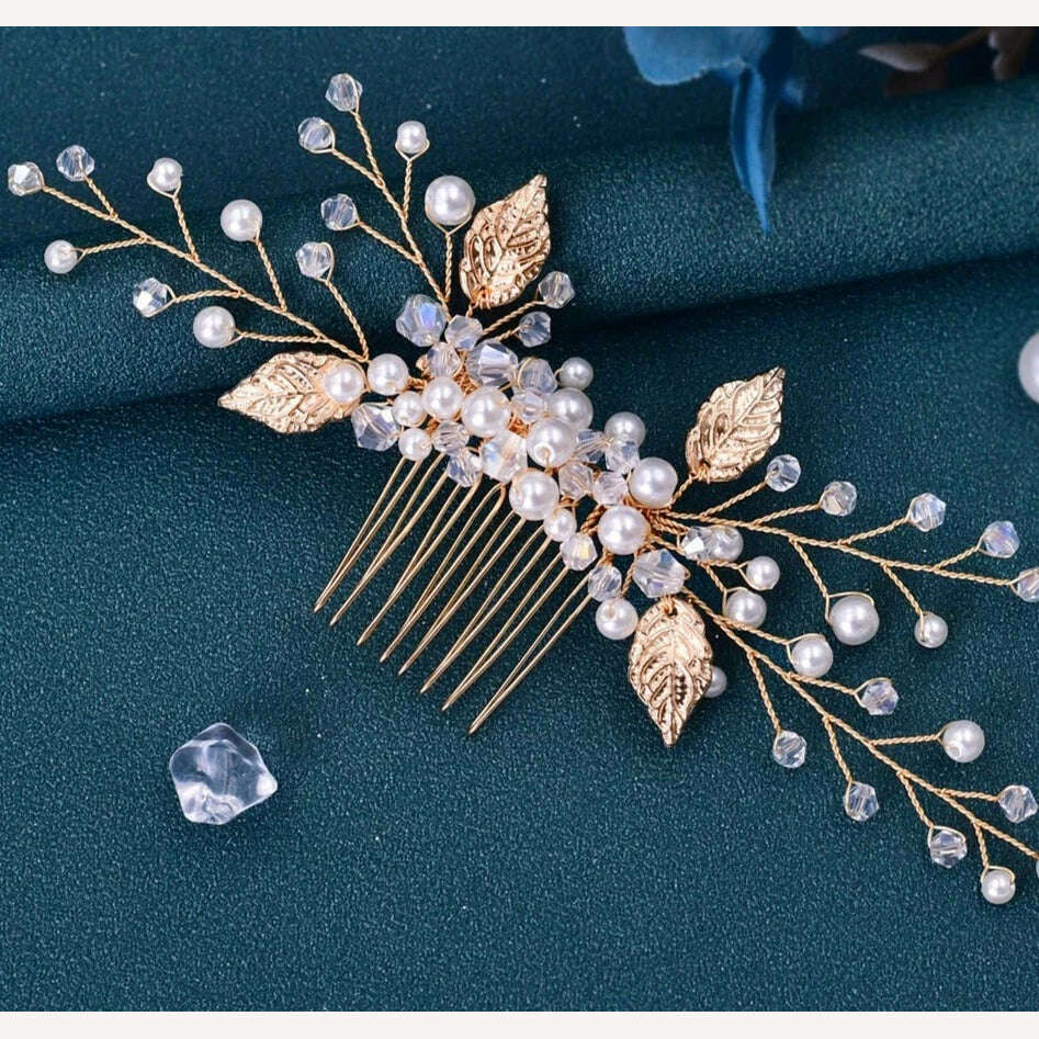 TOPQUEEN HP135 Wedding Hair Comb Bridal Hair Ornaments Crystal Pearl Beaded Hair Clip Hair Accessories Handmade Women Tiara - KIMLUD