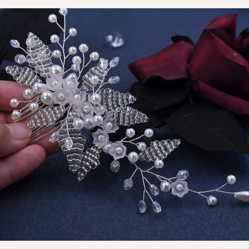 TOPQUEEN HP135 Wedding Hair Comb Bridal Hair Ornaments Crystal Pearl Beaded Hair Clip Hair Accessories Handmade Women Tiara - KIMLUD