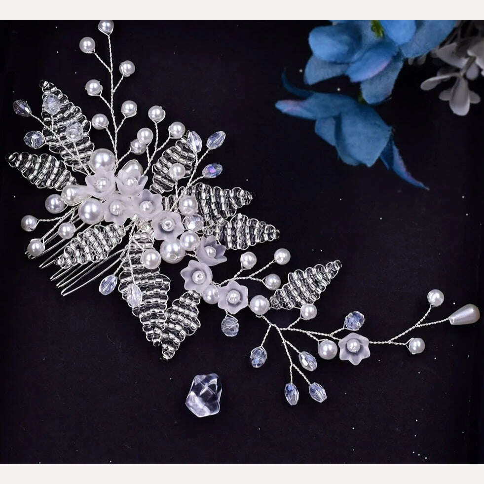 TOPQUEEN HP135 Wedding Hair Comb Bridal Hair Ornaments Crystal Pearl Beaded Hair Clip Hair Accessories Handmade Women Tiara - KIMLUD