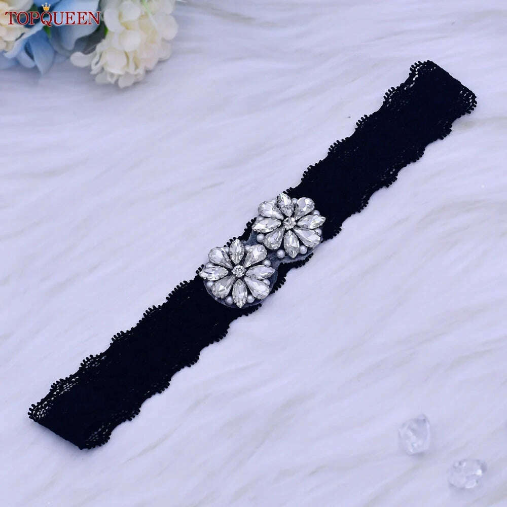 KIMLUD, TOPQUEEN Sexy Girls Garter Set White Lace Bridal for Women Silver Rhinestone Belt Black Wedding Garters for Bride Dress S76, ST20 Black, KIMLUD APPAREL - Womens Clothes