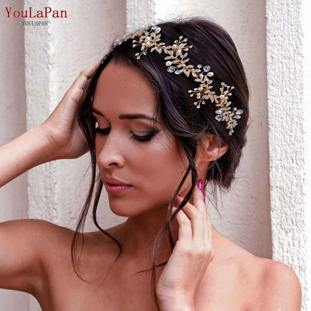 TOPQUEEN Wedding Tiara Bride Headpieces Party Hair Jewelry Rhinestone Headbands for Woman Wedding Bridal Hair Accessories - KIMLUD