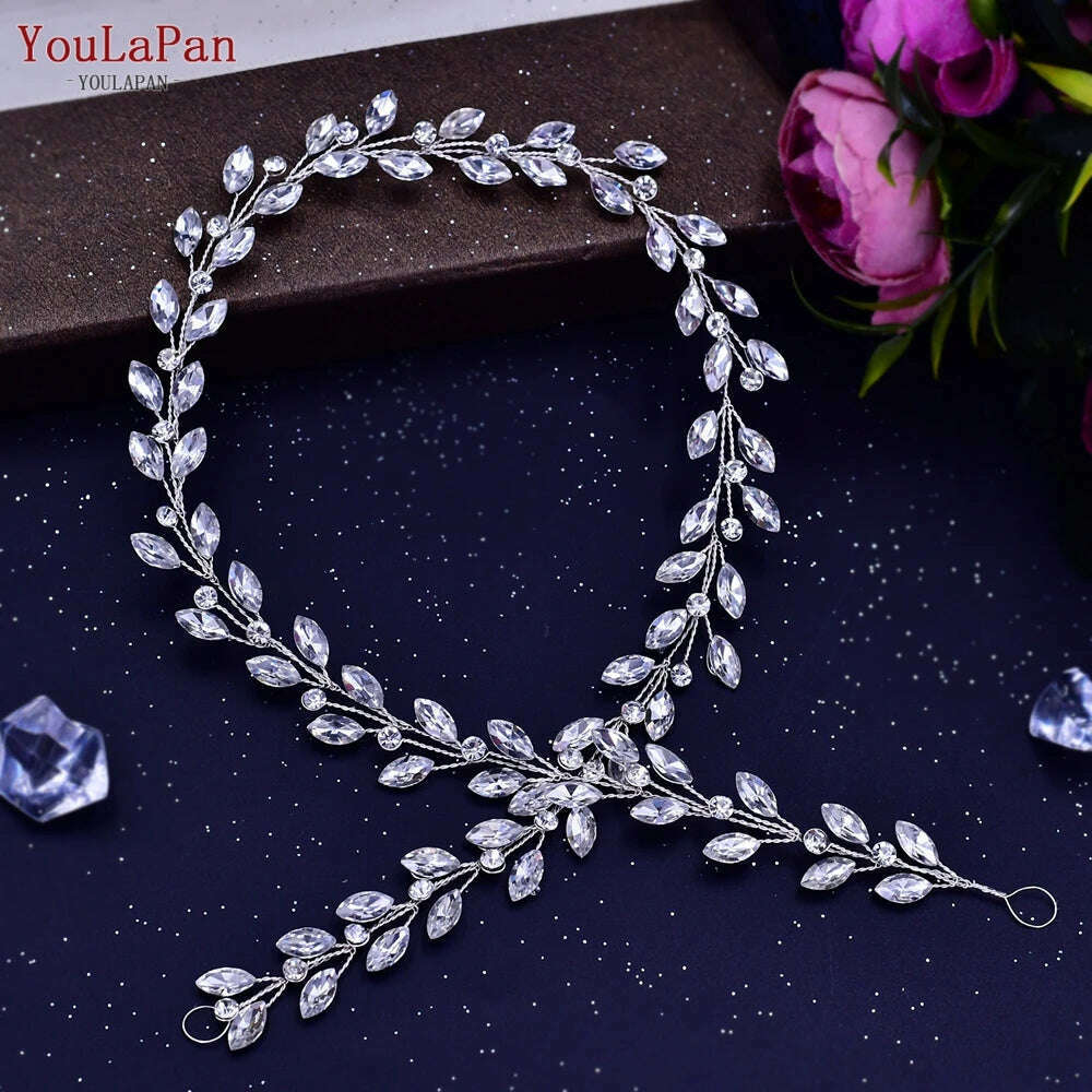 TOPQUEEN Wedding Tiara Bride Headpieces Party Hair Jewelry Rhinestone Headbands for Woman Wedding Bridal Hair Accessories - KIMLUD