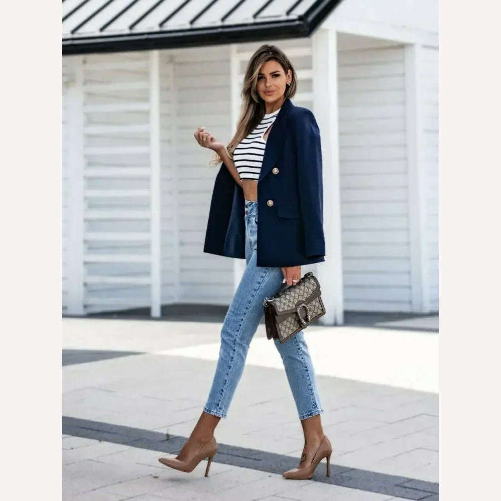 KIMLUD, Traf Woman Clothing Suit Jacket Cardigan Ladies Female Coat Solid Pockets Tops Lapel Blazer Spring Autumn Elegant Thin Topcoat, KIMLUD Womens Clothes