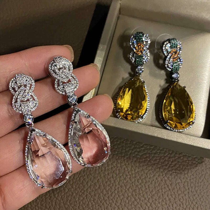 KIMLUD, Transparent Crystal Large Water Droplet Pendant Earrings Exquisite Elegant Luxurious Women Jewelry Sparkling Statement Pieces, KIMLUD Womens Clothes