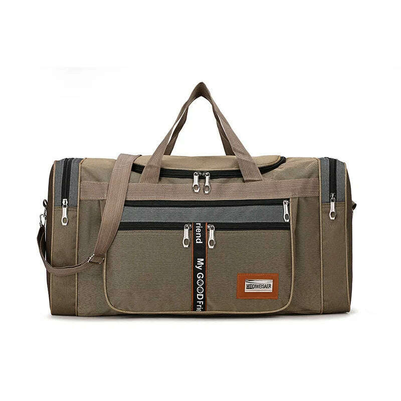 KIMLUD, Travel Bag Large Capacity Handbag Portable Outdoor Carry Luggage Convenient Practical Male's Weekend Duffle Bags, Khaki color, KIMLUD APPAREL - Womens Clothes