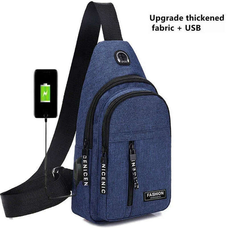 KIMLUD, Travel Men's Handbags USB Chest Bag Designer Messenger Crossbody Bags Water-Proof Shoulder Bag Diagonal Package Sports Back Pack, Blue - A, KIMLUD APPAREL - Womens Clothes