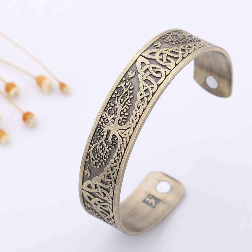 KIMLUD, Tree of Life Charm Bracelet Viking Cuff Bangle Stainless Steel Zinc Alloy Magnetic Bangles for Women Men Health Care Jewelry, KIMLUD Womens Clothes