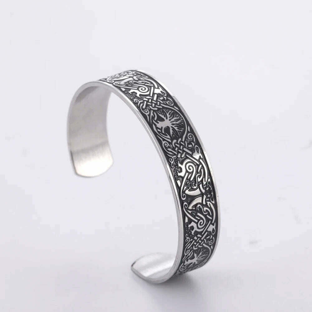 KIMLUD, Tree of Life Charm Bracelet Viking Cuff Bangle Stainless Steel Zinc Alloy Magnetic Bangles for Women Men Health Care Jewelry, Stainless steel b2, KIMLUD APPAREL - Womens Clothes