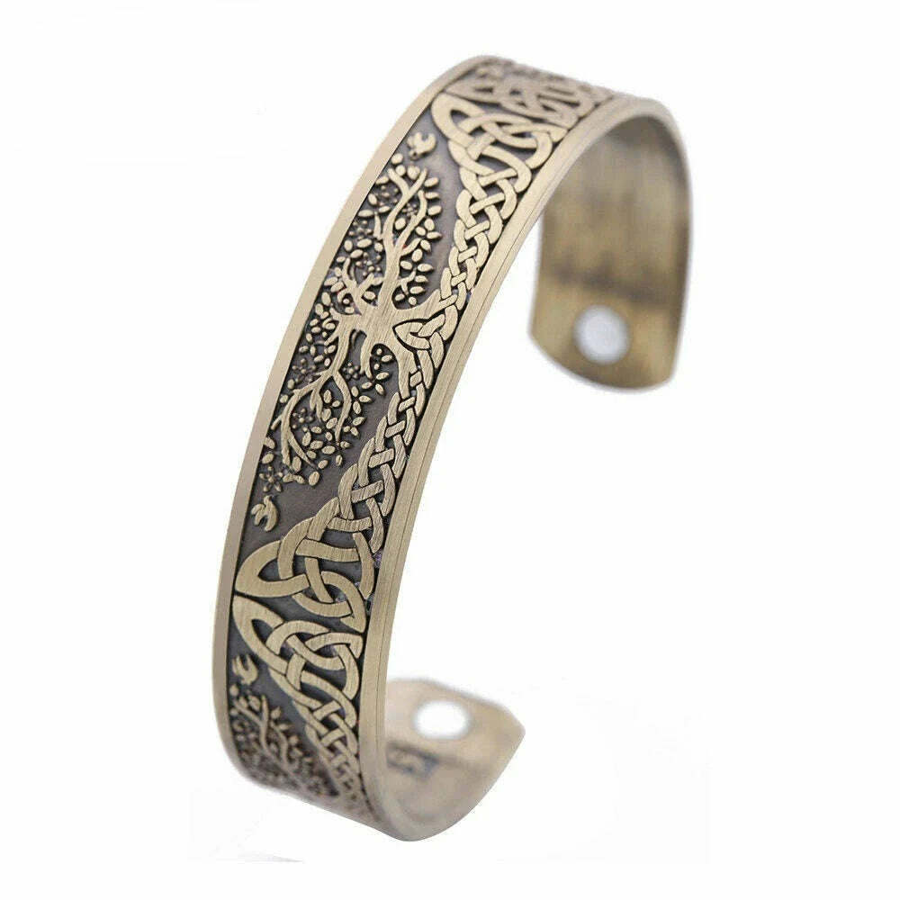 KIMLUD, Tree of Life Charm Bracelet Viking Cuff Bangle Stainless Steel Zinc Alloy Magnetic Bangles for Women Men Health Care Jewelry, Antique bronze, KIMLUD APPAREL - Womens Clothes