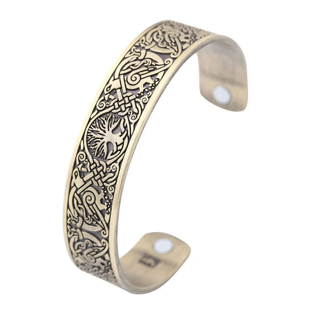 KIMLUD, Tree of Life Charm Bracelet Viking Cuff Bangle Stainless Steel Zinc Alloy Magnetic Bangles for Women Men Health Care Jewelry, Antique bronze 2, KIMLUD APPAREL - Womens Clothes