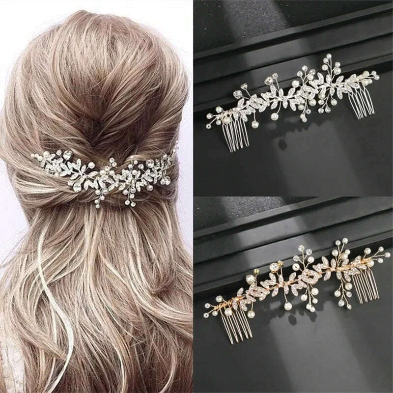 Trend Hair Comb Bridal Tiaras Rhinestone Pearl Alloy Hairband Hairpin Wedding Hair Ornament Girls Daily Headwear Head Jewelry - KIMLUD