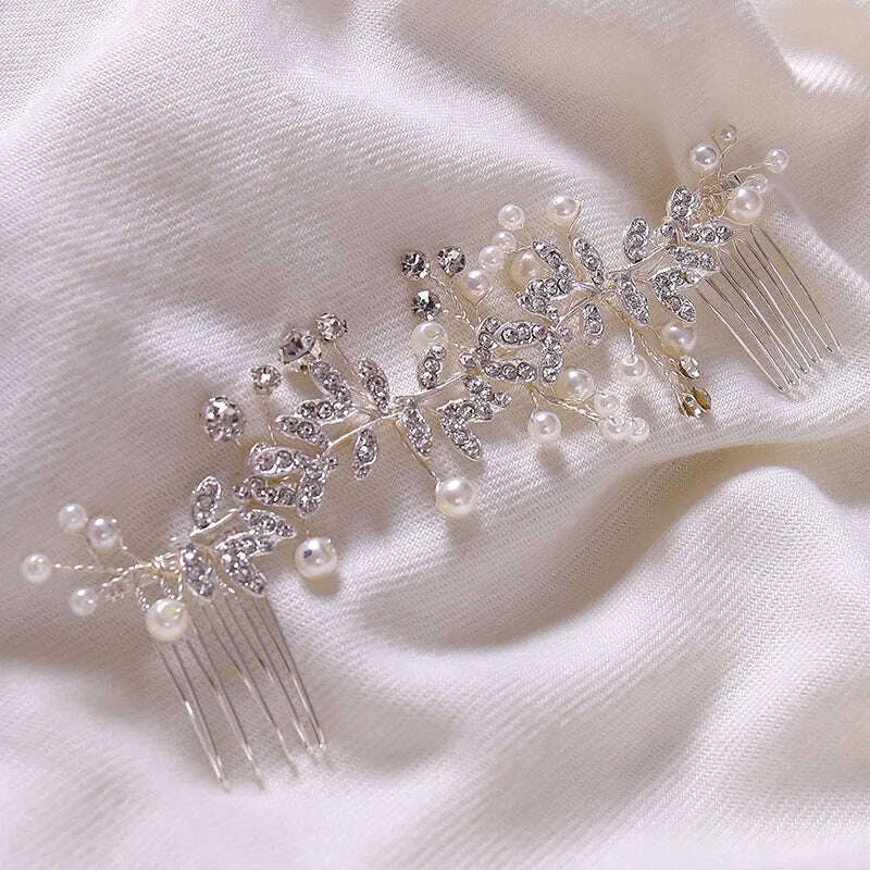 Trend Hair Comb Bridal Tiaras Rhinestone Pearl Alloy Hairband Hairpin Wedding Hair Ornament Girls Daily Headwear Head Jewelry - KIMLUD