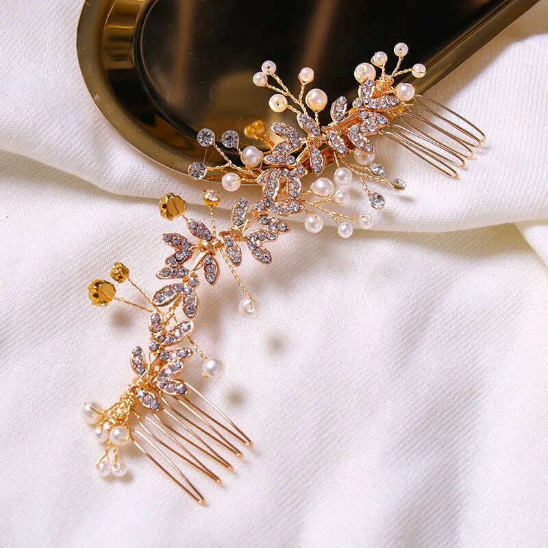 KIMLUD, Trend Hair Comb Bridal Tiaras Rhinestone Pearl Alloy Hairband Hairpin Wedding Hair Ornament Girls Daily Headwear Head Jewelry, KIMLUD Womens Clothes