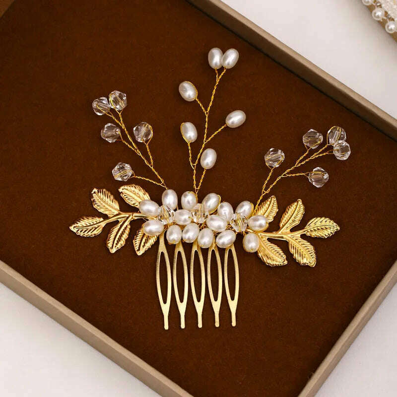 Trend Hair Comb Bridal Tiaras Rhinestone Pearl Alloy Hairband Hairpin Wedding Hair Ornament Girls Daily Headwear Head Jewelry - KIMLUD