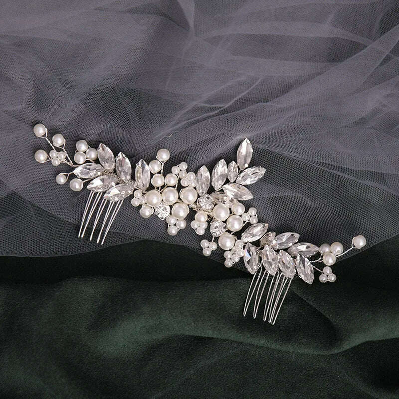 Trend Hair Comb Bridal Tiaras Rhinestone Pearl Alloy Hairband Hairpin Wedding Hair Ornament Girls Daily Headwear Head Jewelry - KIMLUD