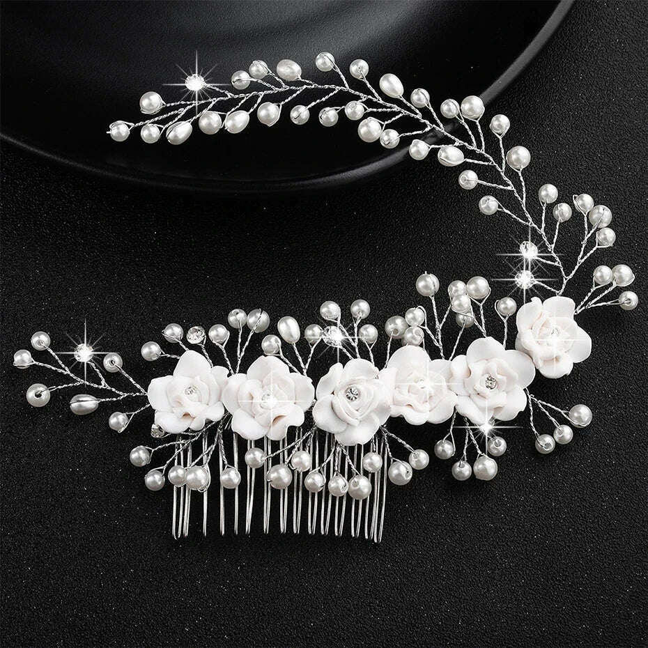 Trend Hair Comb Bridal Tiaras Rhinestone Pearl Alloy Hairband Hairpin Wedding Hair Ornament Girls Daily Headwear Head Jewelry - KIMLUD