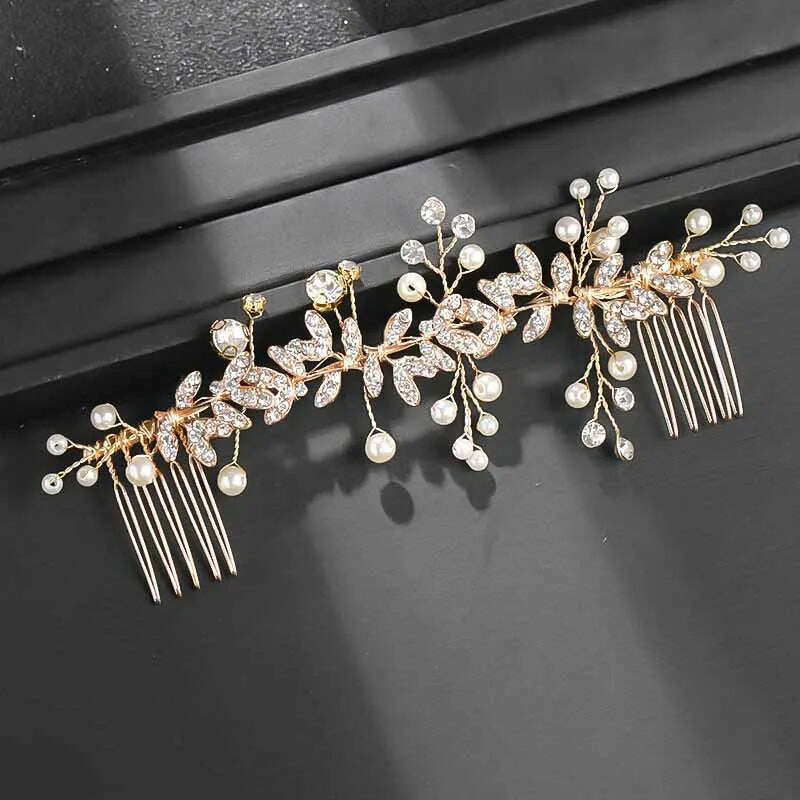 Trend Hair Comb Bridal Tiaras Rhinestone Pearl Alloy Hairband Hairpin Wedding Hair Ornament Girls Daily Headwear Head Jewelry - KIMLUD