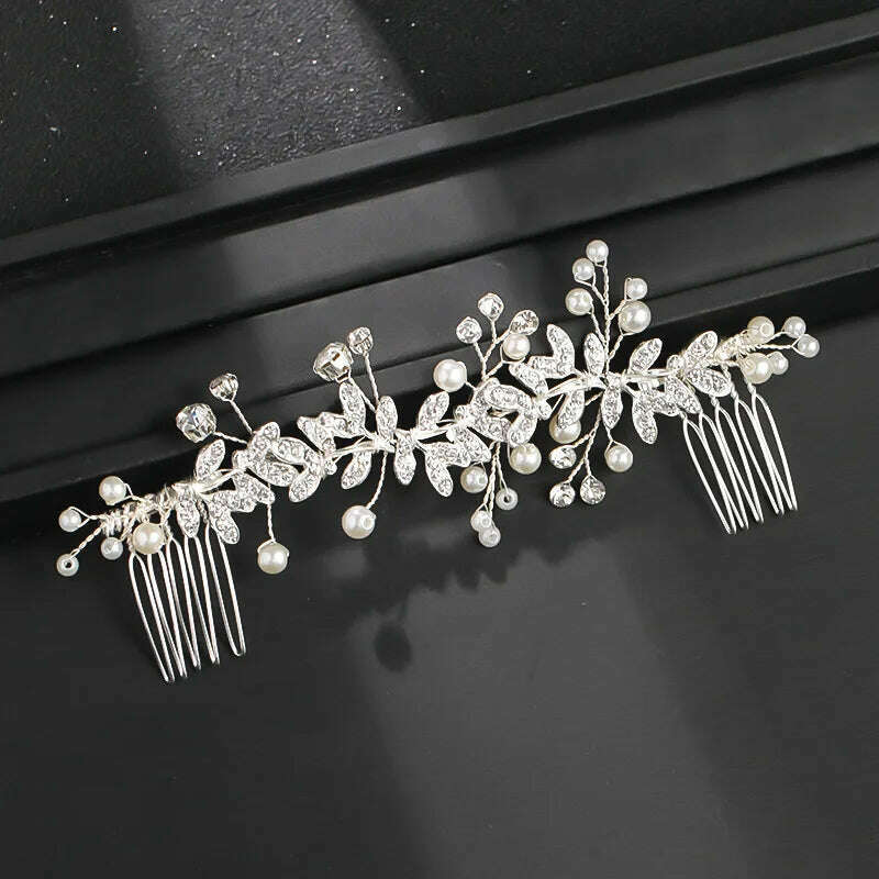 KIMLUD, Trend Hair Comb Bridal Tiaras Rhinestone Pearl Alloy Hairband Hairpin Wedding Hair Ornament Girls Daily Headwear Head Jewelry, 2, KIMLUD APPAREL - Womens Clothes