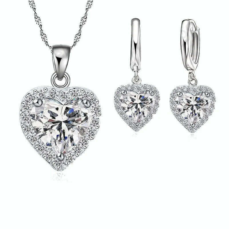 KIMLUD, Trendy Jewelry Set for Women Bridal Wedding Heart Austrian Crystal Necklaces Earrings Set Valentine Day, Default Title, KIMLUD APPAREL - Womens Clothes