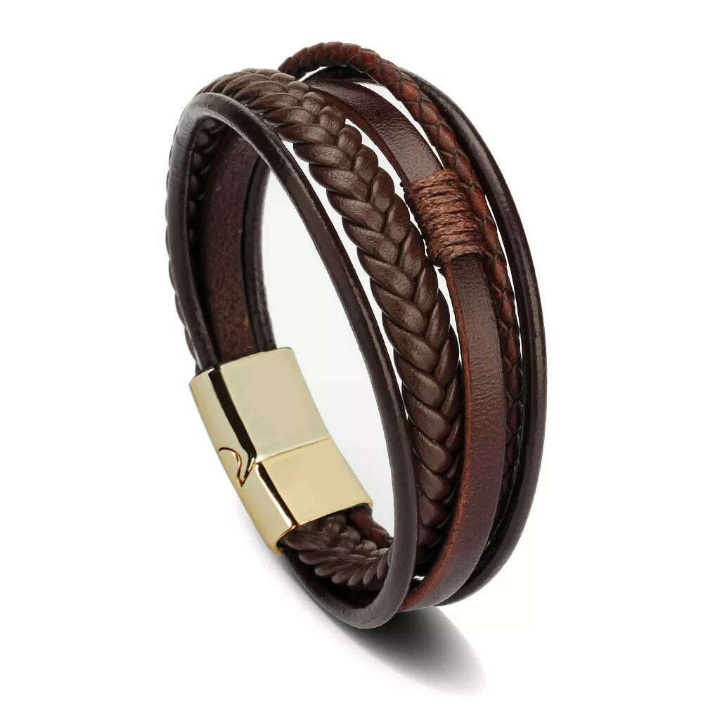 KIMLUD, Trendy Leather Bracelets For Men Stainless Steel Bracelet 21CM Multilayer Braided Rope Bracelets for Male Jewelry Gifts, 27 / 21, KIMLUD APPAREL - Womens Clothes