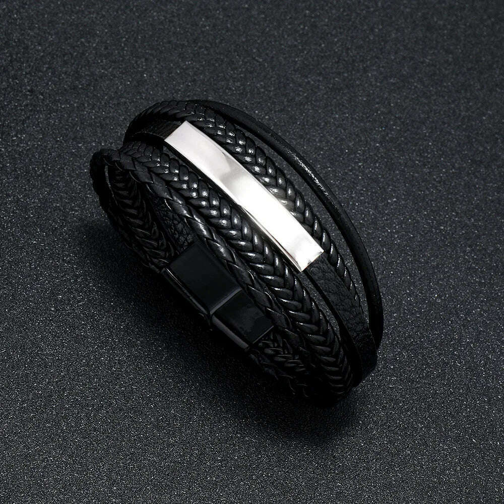 KIMLUD, Trendy Leather Bracelets For Men Stainless Steel Bracelet 21CM Multilayer Braided Rope Bracelets for Male Jewelry Gifts, 17 / 21, KIMLUD APPAREL - Womens Clothes