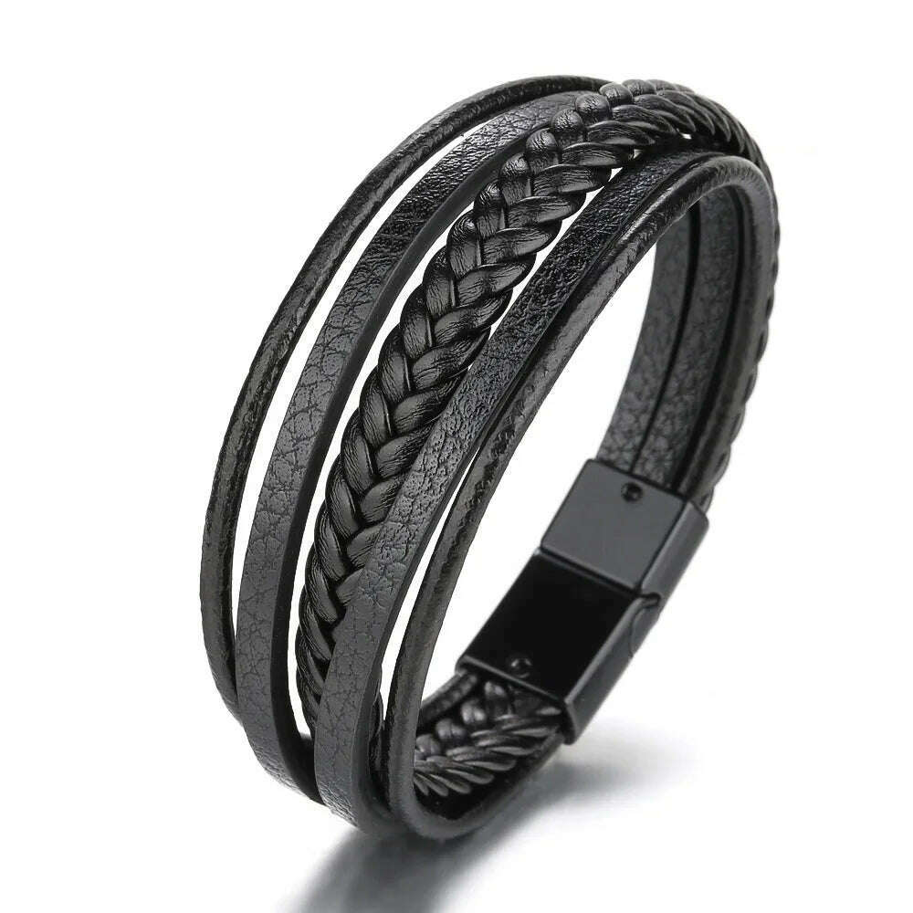 KIMLUD, Trendy Leather Bracelets For Men Stainless Steel Bracelet 21CM Multilayer Braided Rope Bracelets for Male Jewelry Gifts, 31 / 21, KIMLUD APPAREL - Womens Clothes