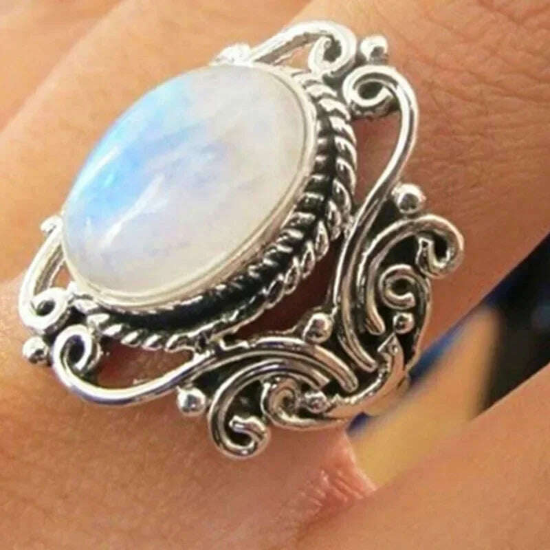 Trendy New Design Electroplated Openwork Moonstone Ring Fashion Punk Street Style For Women Girls Party Jewelry s - KIMLUD