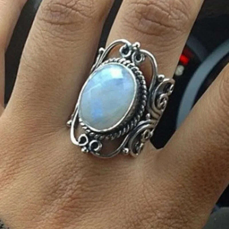 KIMLUD, Trendy New Design Electroplated Openwork Moonstone Ring Fashion Punk Street Style For Women Girls Party Jewelry s, KIMLUD Womens Clothes