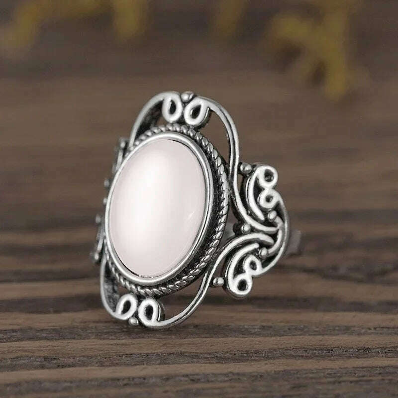 KIMLUD, Trendy New Design Electroplated Openwork Moonstone Ring Fashion Punk Street Style For Women Girls Party Jewelry s, KIMLUD Womens Clothes