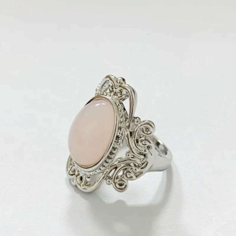 Trendy New Design Electroplated Openwork Moonstone Ring Fashion Punk Street Style For Women Girls Party Jewelry s - KIMLUD