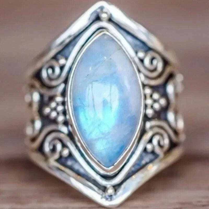 Trendy New Design Electroplated Openwork Moonstone Ring Fashion Punk Street Style For Women Girls Party Jewelry s - KIMLUD